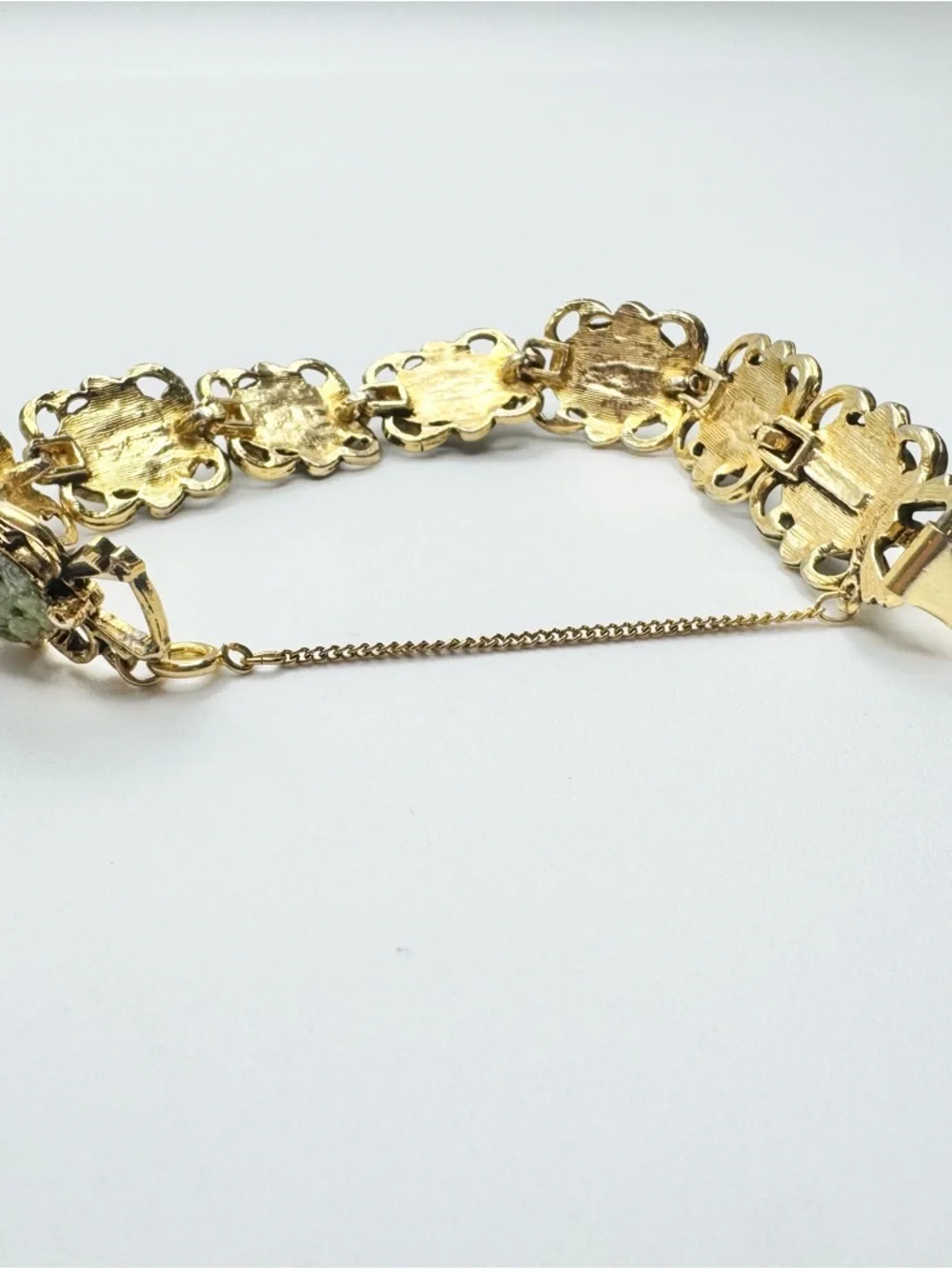 Vintage Green Jade Gold Toned Bracelet